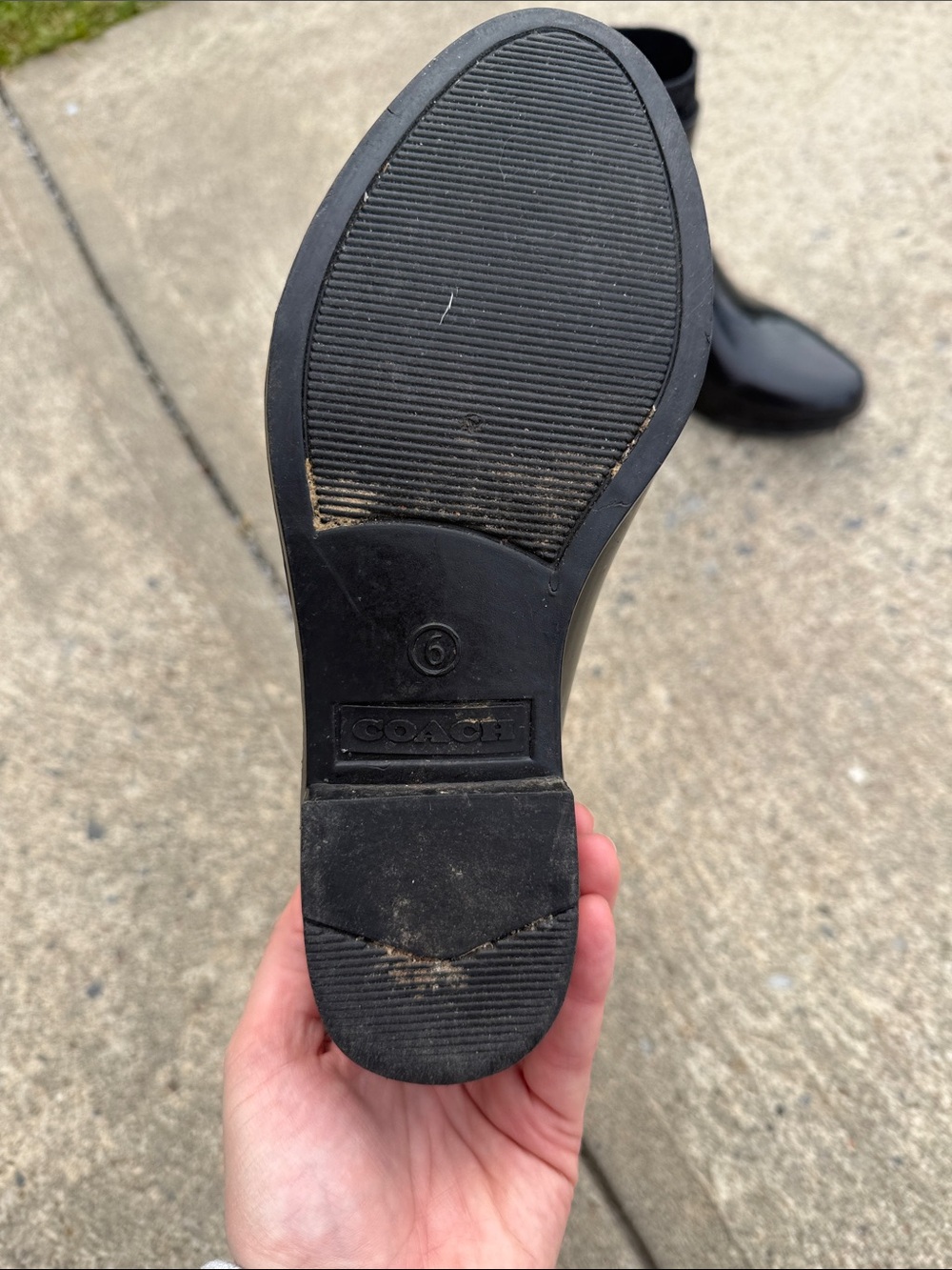 Coach Black Glossy Rain Ankle Boots with Logo Knit Cuff - Picture 4 of 5